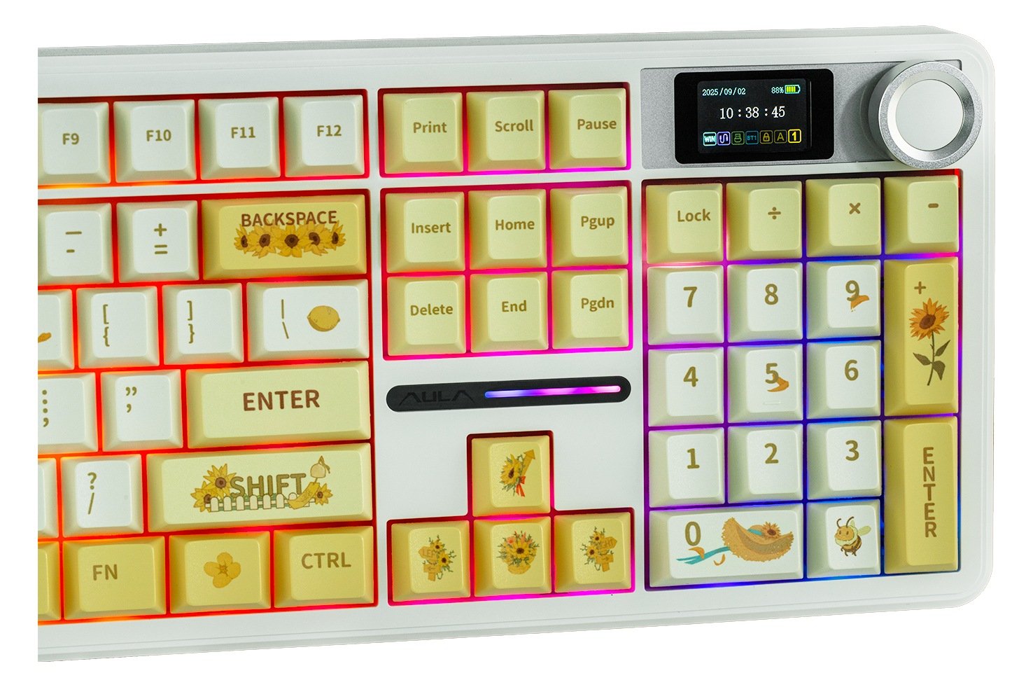 AULA F108 Pro TFT 컬러 디스플레이와 멀티펑션 노브 클로즈업
